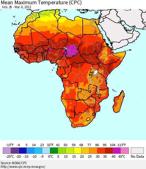 Africa Mean Maximum Temperature (CPC) Thematic Map For 2/28/2022 - 3/6/2022