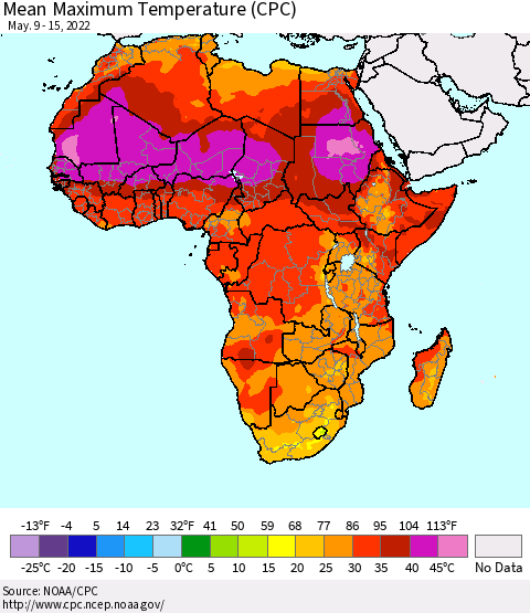 Africa Mean Maximum Temperature (CPC) Thematic Map For 5/9/2022 - 5/15/2022