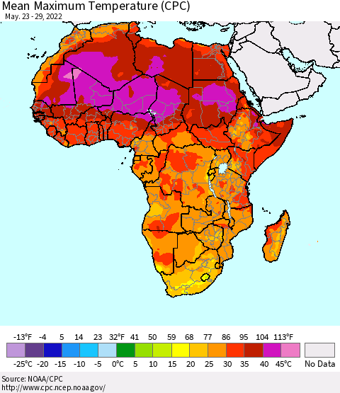 Africa Mean Maximum Temperature (CPC) Thematic Map For 5/23/2022 - 5/29/2022