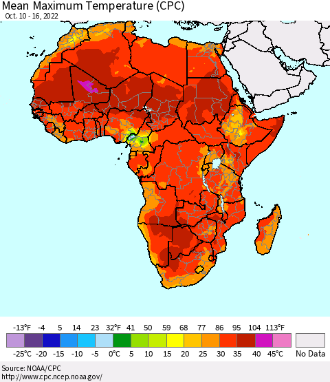 Africa Mean Maximum Temperature (CPC) Thematic Map For 10/10/2022 - 10/16/2022