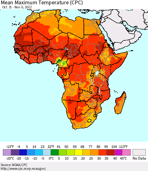 Africa Mean Maximum Temperature (CPC) Thematic Map For 10/31/2022 - 11/6/2022