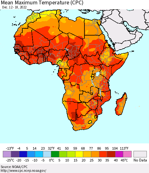 Africa Mean Maximum Temperature (CPC) Thematic Map For 12/12/2022 - 12/18/2022