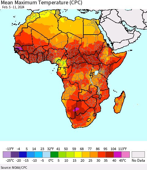 Africa Mean Maximum Temperature (CPC) Thematic Map For 2/5/2024 - 2/11/2024