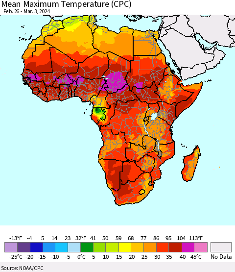 Africa Mean Maximum Temperature (CPC) Thematic Map For 2/26/2024 - 3/3/2024