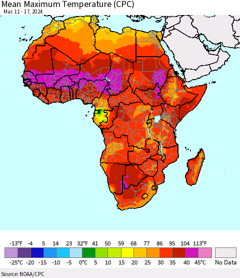 Africa Mean Maximum Temperature (CPC) Thematic Map For 3/11/2024 - 3/17/2024