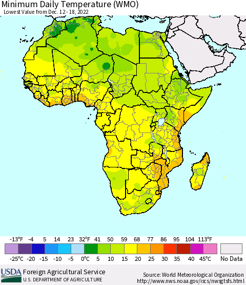 Africa Minimum Daily Temperature (WMO) Thematic Map For 12/12/2022 - 12/18/2022