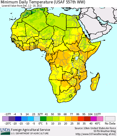 Africa Minimum Daily Temperature (USAF 557th WW) Thematic Map For 12/12/2022 - 12/18/2022