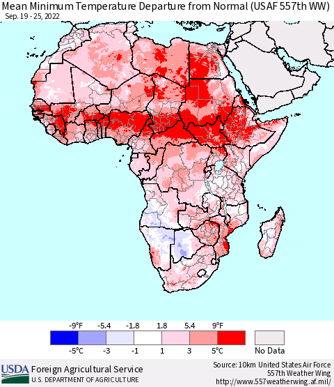 Africa Mean Minimum Temperature Departure from Normal (USAF 557th WW) Thematic Map For 9/19/2022 - 9/25/2022