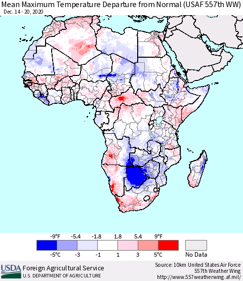 Africa Maximum Temperature Departure From Normal (USAF 557th WW) Thematic Map For 12/14/2020 - 12/20/2020