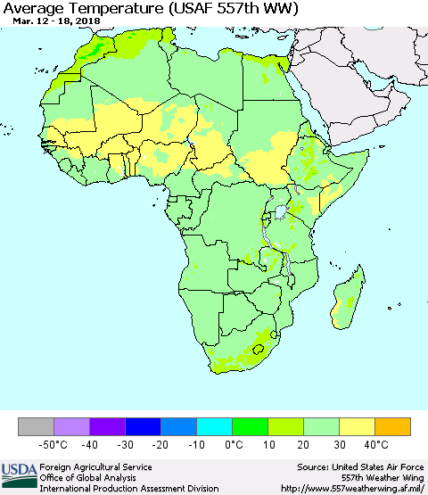 Africa Average Temperature (USAF 557th WW) Thematic Map For 3/12/2018 - 3/18/2018