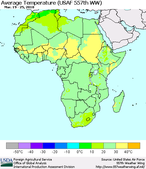 Africa Average Temperature (USAF 557th WW) Thematic Map For 3/19/2018 - 3/25/2018
