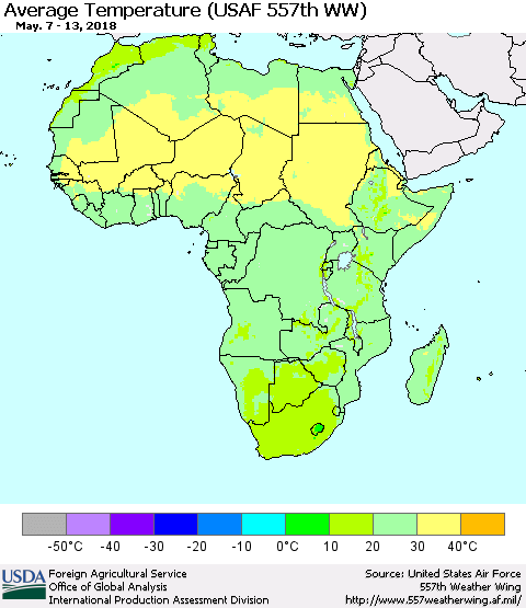 Africa Average Temperature (USAF 557th WW) Thematic Map For 5/7/2018 - 5/13/2018