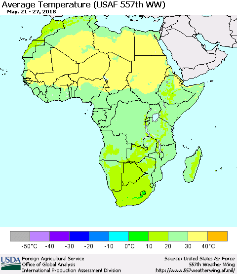Africa Average Temperature (USAF 557th WW) Thematic Map For 5/21/2018 - 5/27/2018