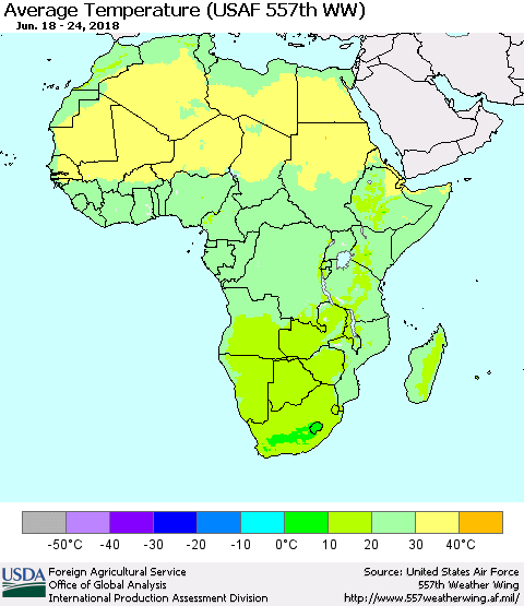 Africa Average Temperature (USAF 557th WW) Thematic Map For 6/18/2018 - 6/24/2018