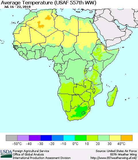 Africa Average Temperature (USAF 557th WW) Thematic Map For 7/16/2018 - 7/22/2018