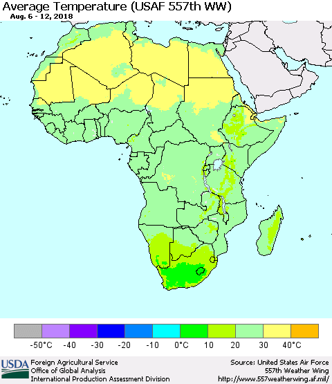 Africa Average Temperature (USAF 557th WW) Thematic Map For 8/6/2018 - 8/12/2018