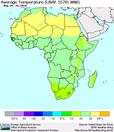 Africa Average Temperature (USAF 557th WW) Thematic Map For 8/20/2018 - 8/26/2018