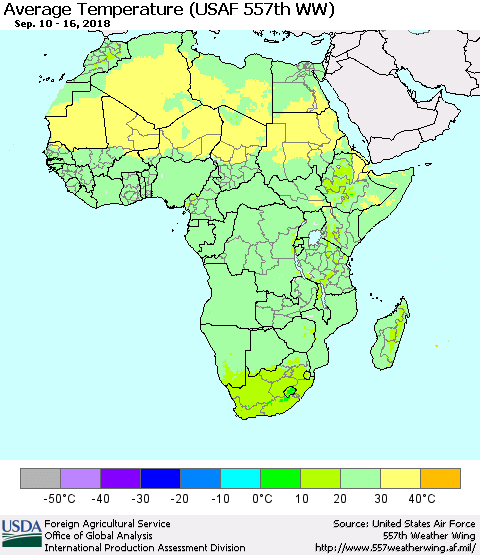 Africa Average Temperature (USAF 557th WW) Thematic Map For 9/10/2018 - 9/16/2018