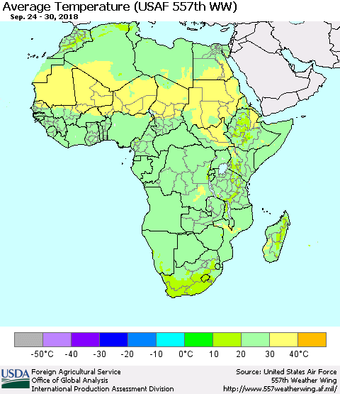 Africa Average Temperature (USAF 557th WW) Thematic Map For 9/24/2018 - 9/30/2018