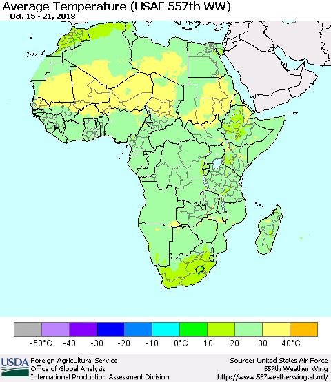 Africa Average Temperature (USAF 557th WW) Thematic Map For 10/15/2018 - 10/21/2018