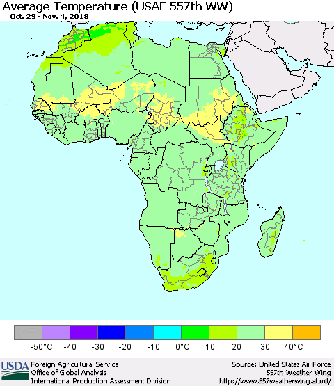 Africa Average Temperature (USAF 557th WW) Thematic Map For 10/29/2018 - 11/4/2018