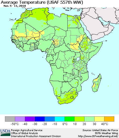 Africa Average Temperature (USAF 557th WW) Thematic Map For 11/5/2018 - 11/11/2018