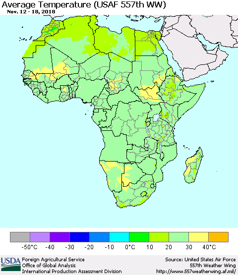 Africa Average Temperature (USAF 557th WW) Thematic Map For 11/12/2018 - 11/18/2018