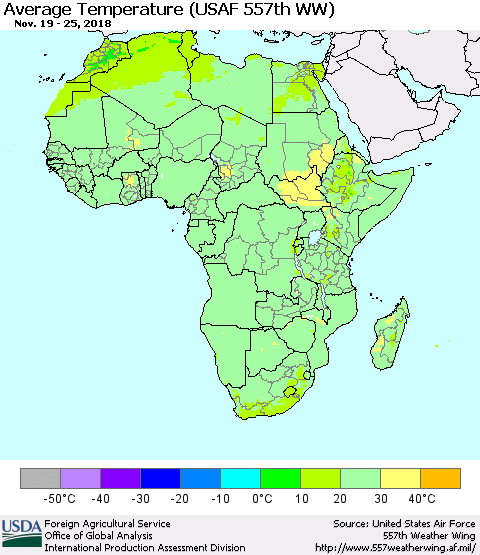 Africa Average Temperature (USAF 557th WW) Thematic Map For 11/19/2018 - 11/25/2018
