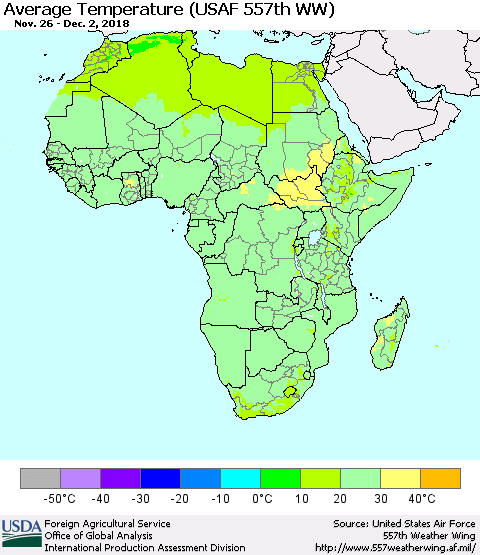 Africa Average Temperature (USAF 557th WW) Thematic Map For 11/26/2018 - 12/2/2018