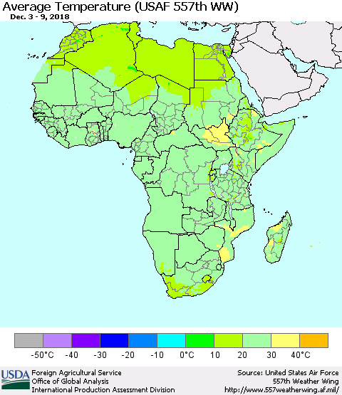 Africa Average Temperature (USAF 557th WW) Thematic Map For 12/3/2018 - 12/9/2018