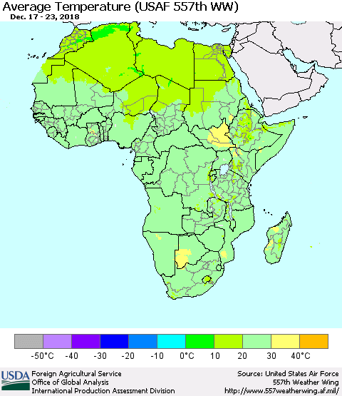 Africa Average Temperature (USAF 557th WW) Thematic Map For 12/17/2018 - 12/23/2018