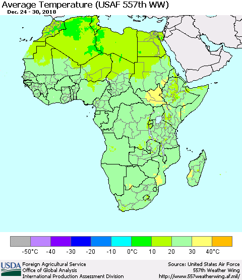 Africa Average Temperature (USAF 557th WW) Thematic Map For 12/24/2018 - 12/30/2018