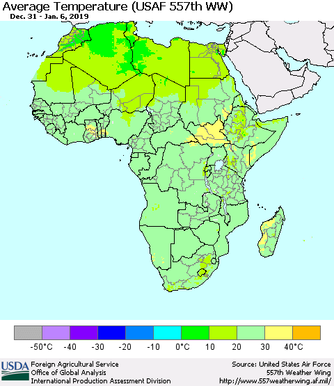 Africa Average Temperature (USAF 557th WW) Thematic Map For 12/31/2018 - 1/6/2019