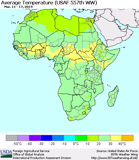 Africa Average Temperature (USAF 557th WW) Thematic Map For 3/11/2019 - 3/17/2019