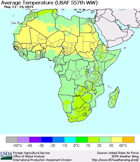 Africa Average Temperature (USAF 557th WW) Thematic Map For 5/13/2019 - 5/19/2019
