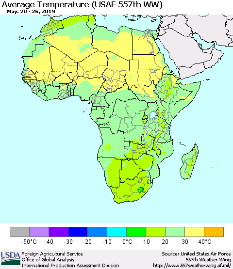 Africa Average Temperature (USAF 557th WW) Thematic Map For 5/20/2019 - 5/26/2019