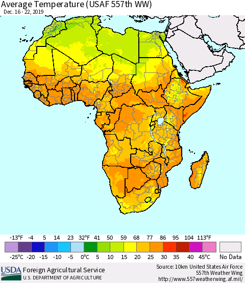 Africa Average Temperature (USAF 557th WW) Thematic Map For 12/16/2019 - 12/22/2019