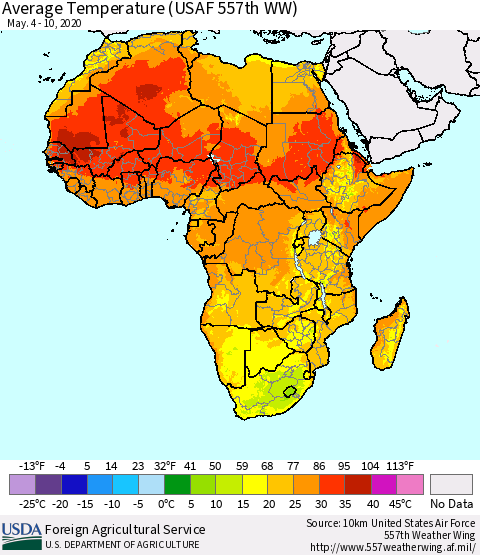 Africa Average Temperature (USAF 557th WW) Thematic Map For 5/4/2020 - 5/10/2020