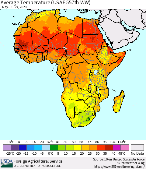Africa Average Temperature (USAF 557th WW) Thematic Map For 5/18/2020 - 5/24/2020