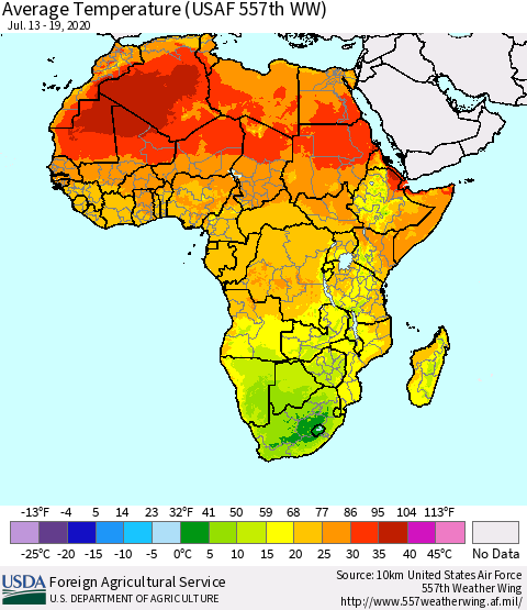 Africa Average Temperature (USAF 557th WW) Thematic Map For 7/13/2020 - 7/19/2020