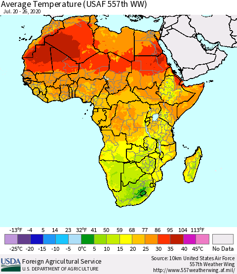Africa Average Temperature (USAF 557th WW) Thematic Map For 7/20/2020 - 7/26/2020
