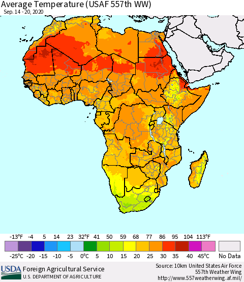Africa Average Temperature (USAF 557th WW) Thematic Map For 9/14/2020 - 9/20/2020