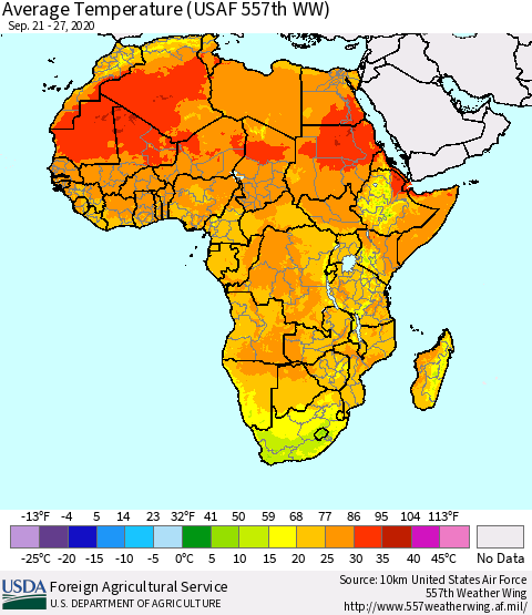 Africa Average Temperature (USAF 557th WW) Thematic Map For 9/21/2020 - 9/27/2020
