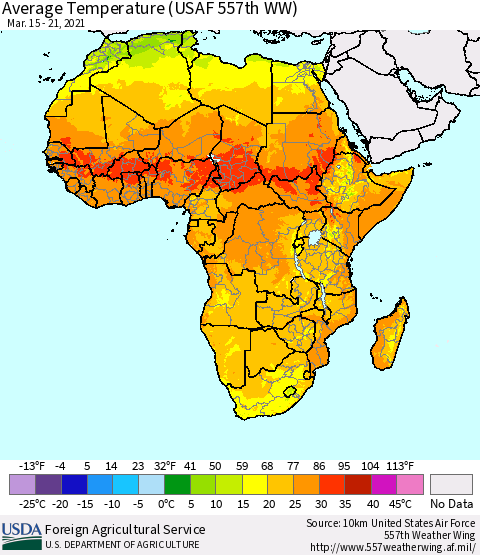 Africa Average Temperature (USAF 557th WW) Thematic Map For 3/15/2021 - 3/21/2021