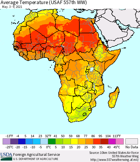 Africa Average Temperature (USAF 557th WW) Thematic Map For 5/3/2021 - 5/9/2021