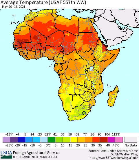 Africa Average Temperature (USAF 557th WW) Thematic Map For 5/10/2021 - 5/16/2021