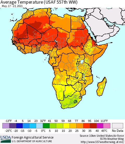 Africa Average Temperature (USAF 557th WW) Thematic Map For 5/17/2021 - 5/23/2021
