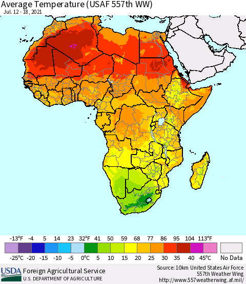 Africa Average Temperature (USAF 557th WW) Thematic Map For 7/12/2021 - 7/18/2021