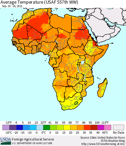 Africa Average Temperature (USAF 557th WW) Thematic Map For 9/20/2021 - 9/26/2021