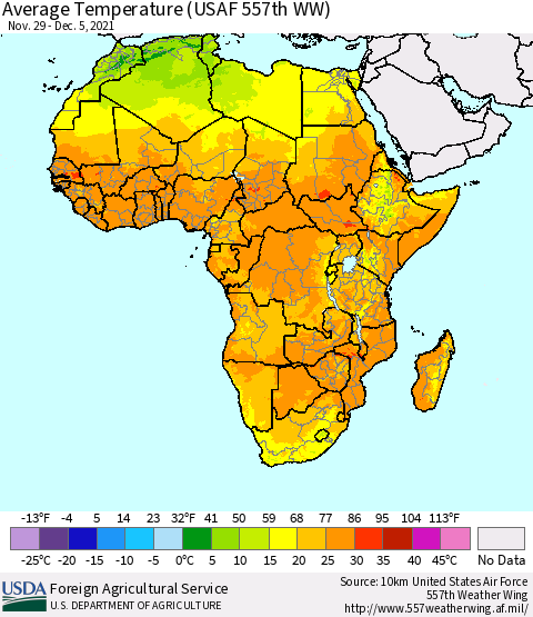 Africa Average Temperature (USAF 557th WW) Thematic Map For 11/29/2021 - 12/5/2021